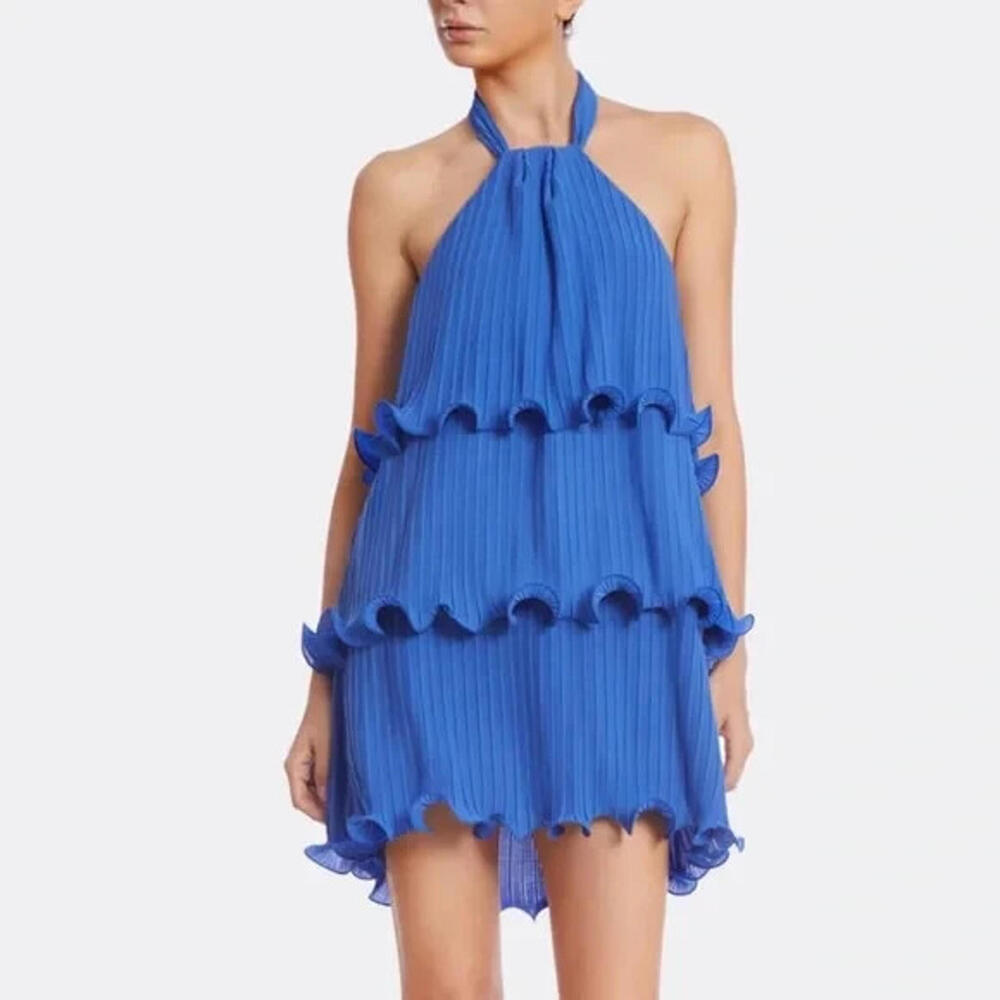 $500 NWT ONE33 SOCIAL Ariel Dress Royal Blue TIERED HALTER DAY-DINNER OUT CLUB 6